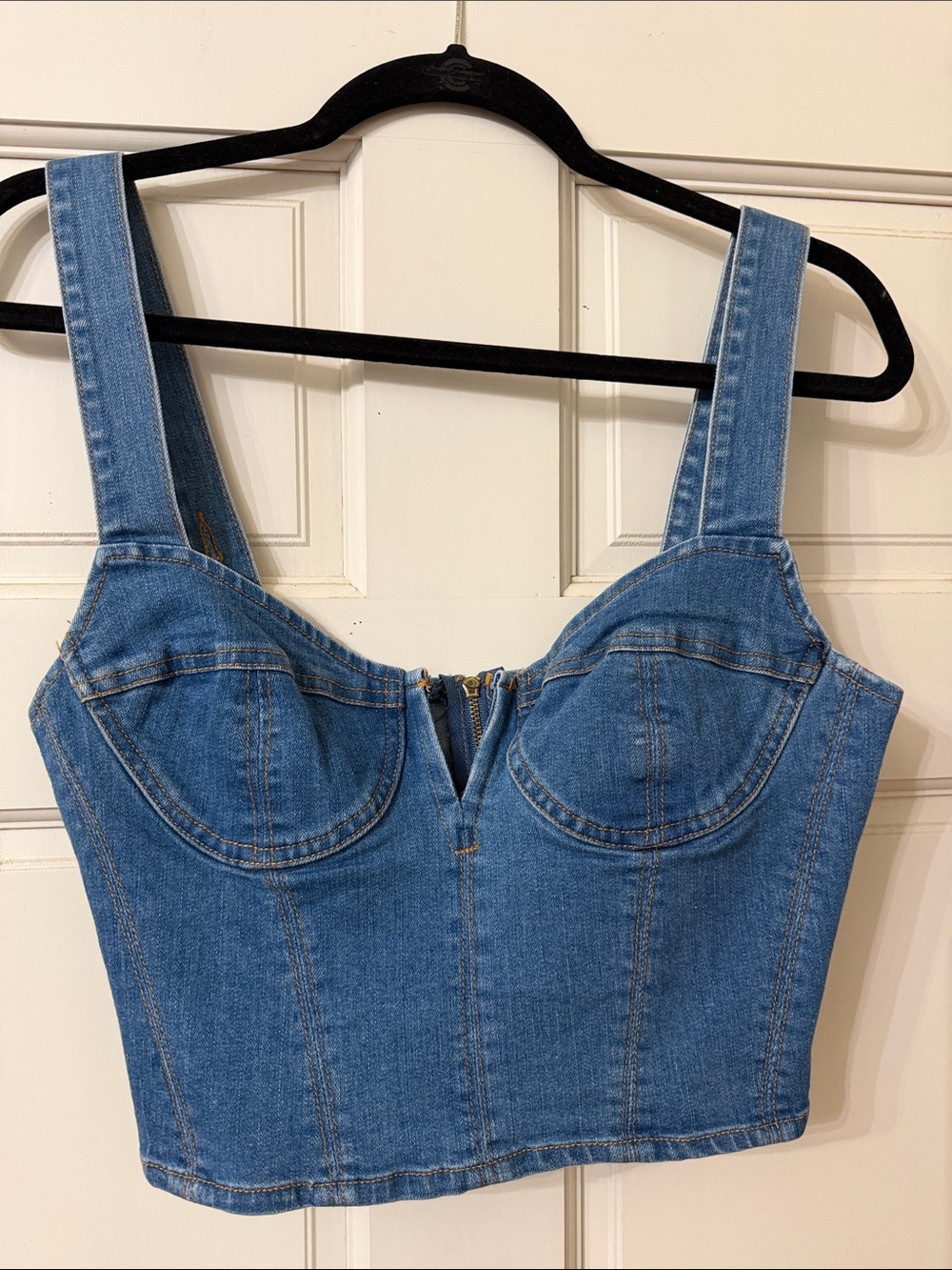 Olivaceous Blue Denim Bustier Crop